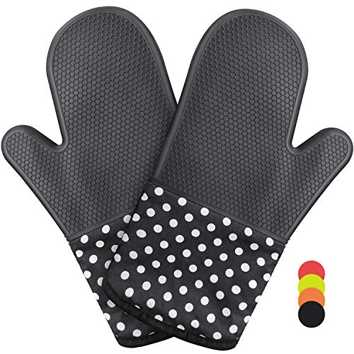 Kieselgel Ofenhandschuhe hitzebeständig - Backhandschuhe mit Anti-Rutsch Silikonbeschichtung, extra langem Unterarmschutz & bequemer Passform - Topflappen Handschuh(schwarz, 1 Paar) von Lookka