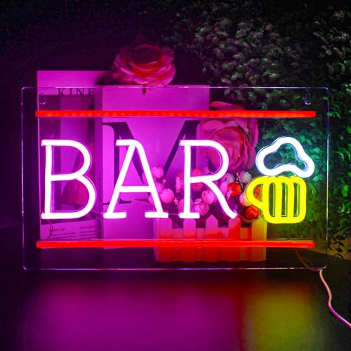 Looklight Bier Neonschild BAR Buchstabe Leuchtreklame 3D Art USB Gelbes rosafarbenes LED-Neonlicht Wandleuchte für Bar Party Nachtclub Restaurant Festival Feier Dekoration Party Zeichen von Looklight