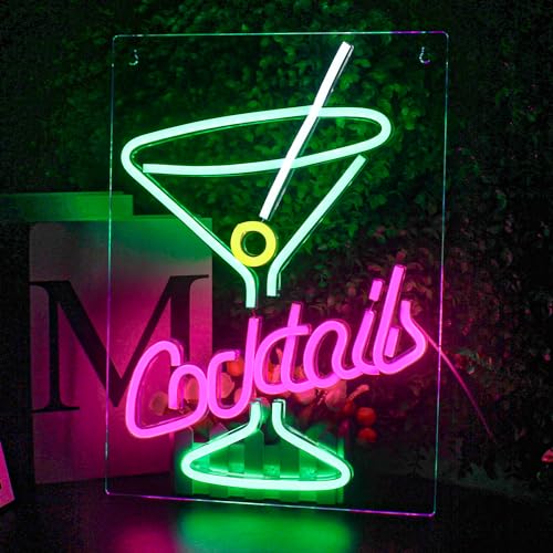 Looklight Cocktails Neonschild Cocktail Neon Licht Bar Neon Sign Rosa Grün Led Neon Schild Weinglas Leuchtreklame USB Licht Up Zeichen für Home Bar Club Party Küche Hotel Dekor von Looklight