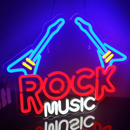 Looklight Rock Music Leuchtreklamen Musik Blaues rotes LED-Neonschild Rock Music Dimmbare Neonschild Gitarrenförmige Neonlichter für Schlafzimmer Kinderzimmer Musikstudio Bar Club Musikparty von Looklight