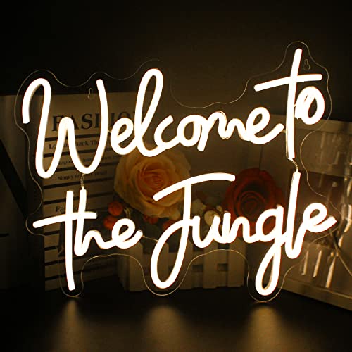 Looklight Welcome to the Jungle Neonschild Warmweiß LED-Leuchtreklame Buchstabe Jungle Neonlicht für Wanddekoration USB Neon Sign für Schlafzimmer Home Bar Fenster Garten Hochzeit Party von Looklight