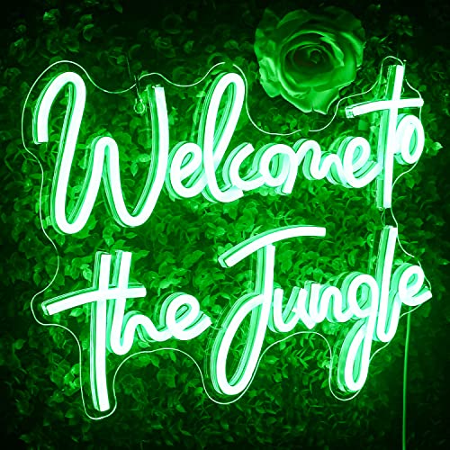 Looklight Welcome to the Jungle Neonschild Grüne LED-Leuchtreklame Buchstabe Jungle Neonlicht für Wanddekoration USB-Leuchtschild für Schlafzimmer Home Bar Fenster Garten Hochzeit Party von Looklight