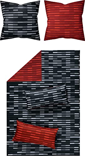 Looks by Wolfgang Joop Wendebettwäsche Mako-Satin rot-grau Größe 1x 155x200 cm + 1x 40x80 cm von LOOKS BY WOLFGANG JOOP