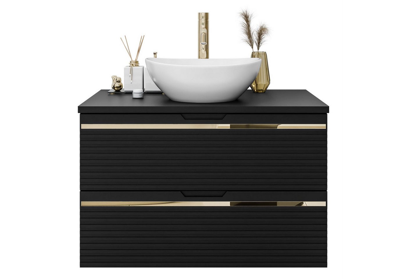 Lookway Badmöbel-Set ARTEMIS II 80 cm Bad-Set mit Unterschrank und Spiegel, (Badezimmerschrank mit wählbarem Spiegel, Becken und Armatur), mit Soft-Close-System von Lookway