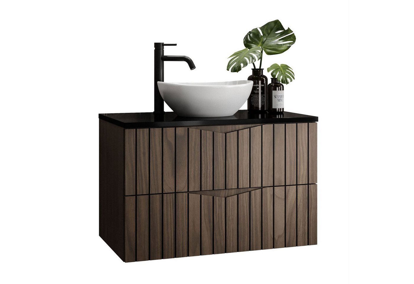 Lookway Badmöbel-Set Badmöbel-Set HIKARI II 80 cm Hängeschrank mit Aufsatzwaschbecken, (Badezimmerschrank mit wählbarem Becken und Armatur), mit Soft-Close-System von Lookway