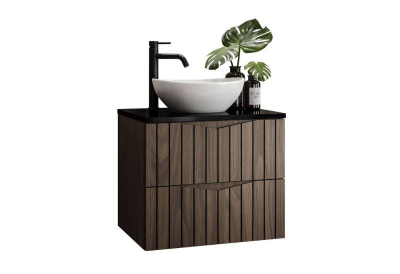 Lookway Badmöbel-Set HIKARI I 60 cm Hängeschrank mit Aufsatzwaschbecken, (Badezimmerschrank mit wählbarem Becken und Armatur), mit Soft-Close-System von Lookway