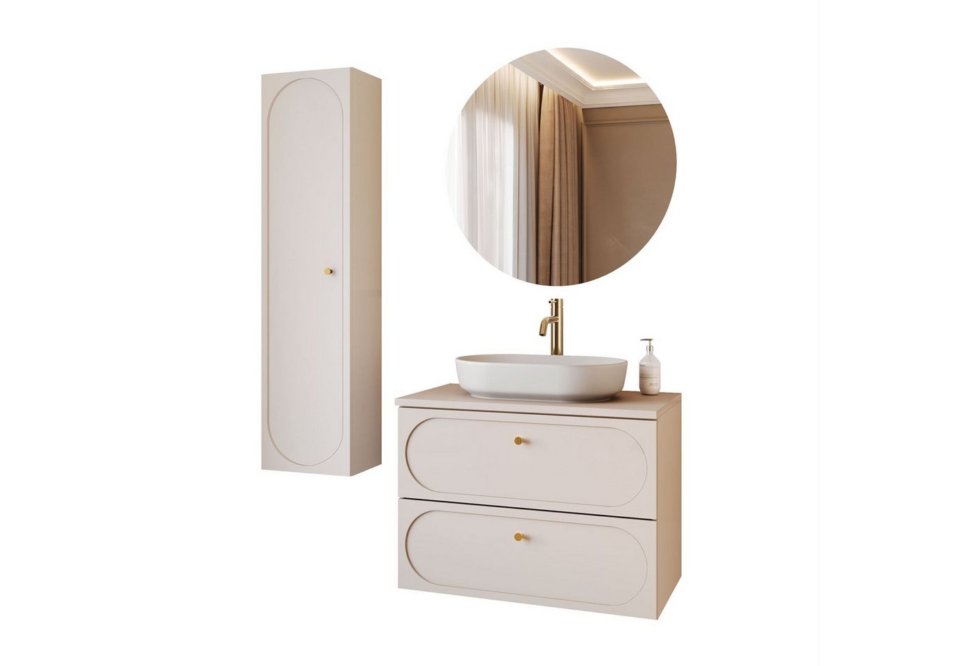 Lookway Badmöbel-Set IVORY 60 cm mit Soft-Close & Waschbecken, (Badezimmer-Set mit wählbarem Spiegel, Becken und Armatur), Breite: 60 cm von Lookway