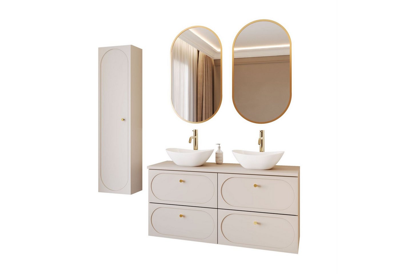Lookway Badmöbel-Set IVORY II 120 cm mit Soft-Close & Waschbecken, (Badezimmer-Set mit wählbarem Spiegel, Becken und Armatur), Breite: 120 cm von Lookway