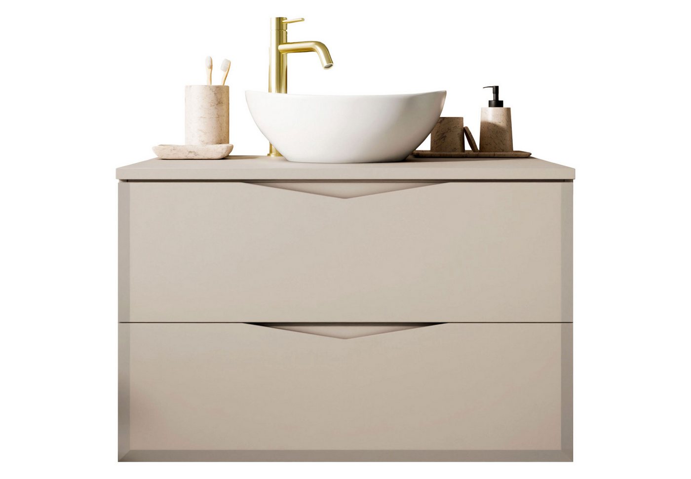 Lookway Badmöbel-Set MIRA I 60 cm mit Aufsatzwaschbecken und Soft-Close-Schublade, (Badezimmerschrank mit wählbarem, Becken und Armatur), mit Soft-Close-System von Lookway