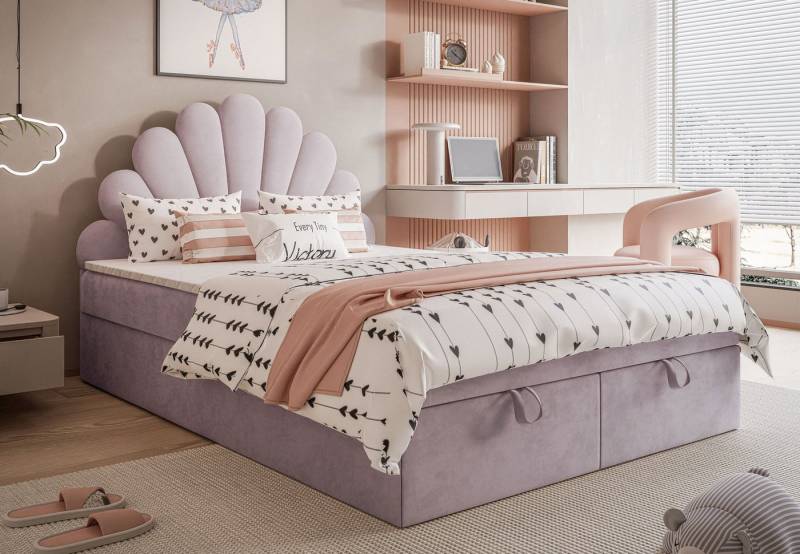 Lookway Boxspringbett ASHLEY Polsterbett mit Muschel-Kopfteil und Bettkasten (Boxspringbett mit Topper), gepolstertes Kopfteil von Lookway