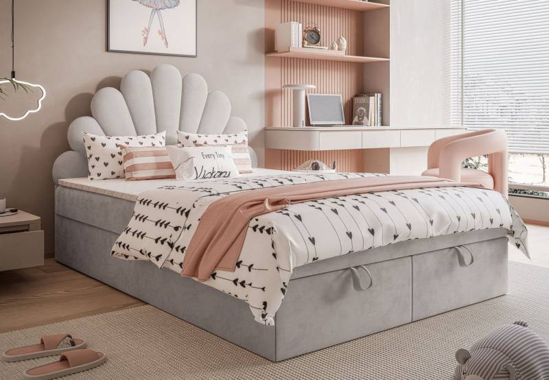 Lookway Boxspringbett ASHLEY Polsterbett mit Muschel-Kopfteil und Bettkasten (Boxspringbett mit Topper), gepolstertes Kopfteil von Lookway