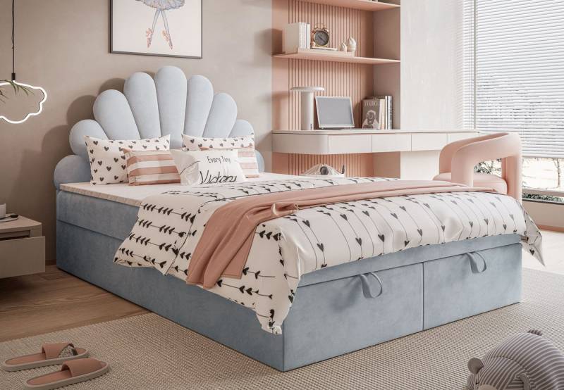 Lookway Boxspringbett ASHLEY Polsterbett mit Muschel-Kopfteil und Bettkasten (Boxspringbett mit Topper), gepolstertes Kopfteil von Lookway