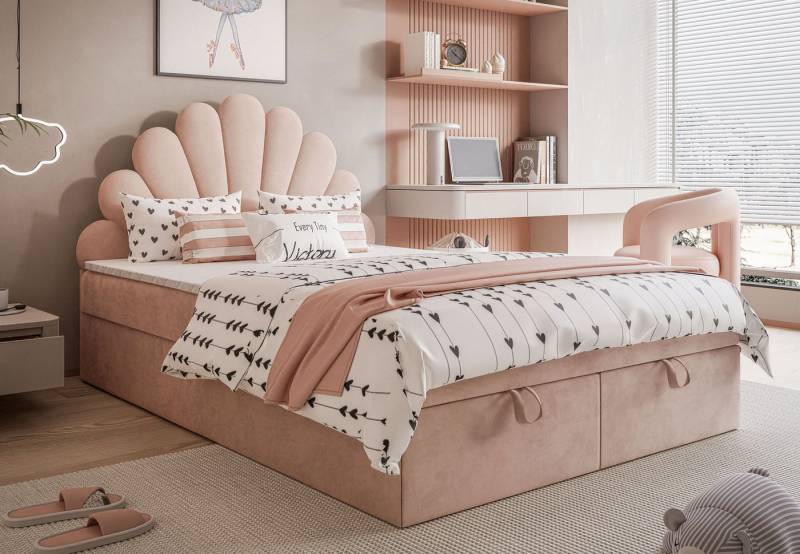 Lookway Boxspringbett ASHLEY Polsterbett mit Muschel-Kopfteil und Bettkasten (Boxspringbett mit Topper), gepolstertes Kopfteil von Lookway