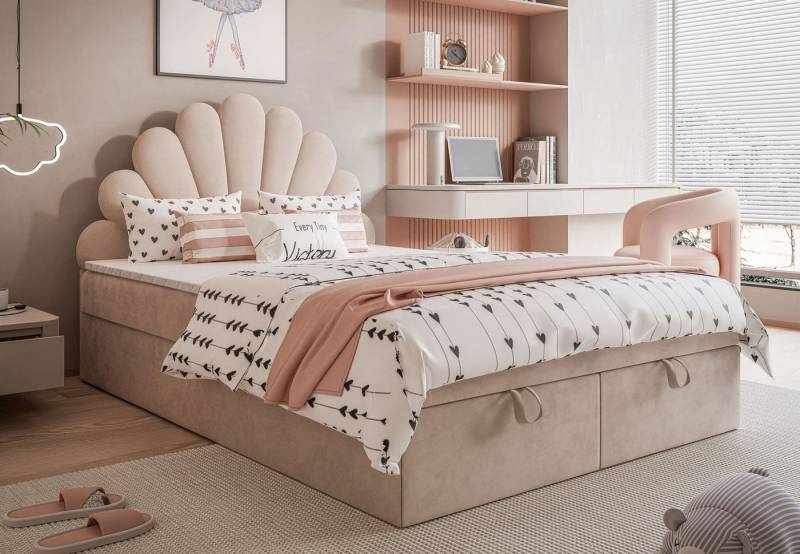 Lookway Boxspringbett ASHLEY Polsterbett mit Muschel-Kopfteil und Bettkasten (Boxspringbett mit Topper), gepolstertes Kopfteil von Lookway