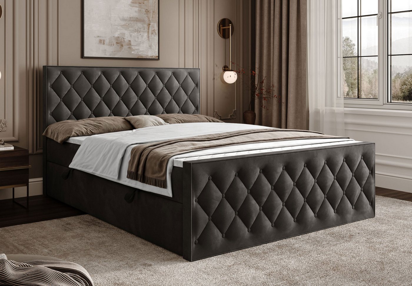 Lookway Boxspringbett INEZ II mit Bettkasten und Topper (Boxspringbett mit Topper), Breite: 140/160/180x200 cm von Lookway