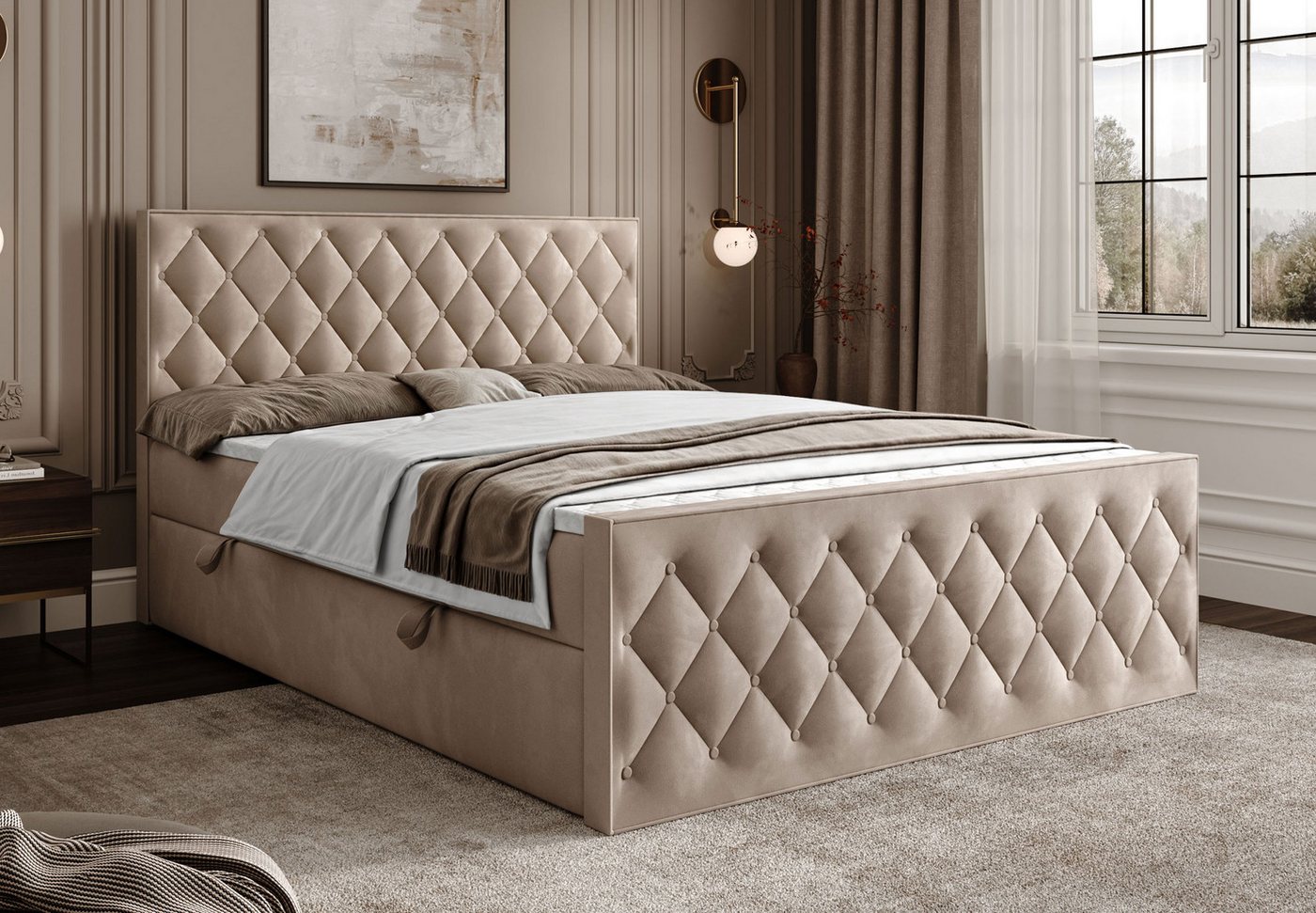 Lookway Boxspringbett INEZ II mit Bettkasten und Topper (Boxspringbett mit Topper), Breite: 140/160/180x200 cm von Lookway