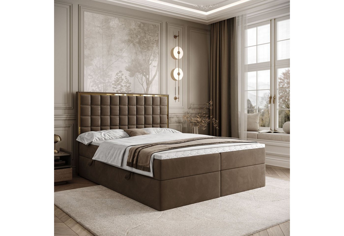 Lookway Boxspringbett ISADORA GOLD mit zwei Bettkästen für Bettwäsche (Boxspringbett mit Topper), Breite: 140/160/180x200 von Lookway