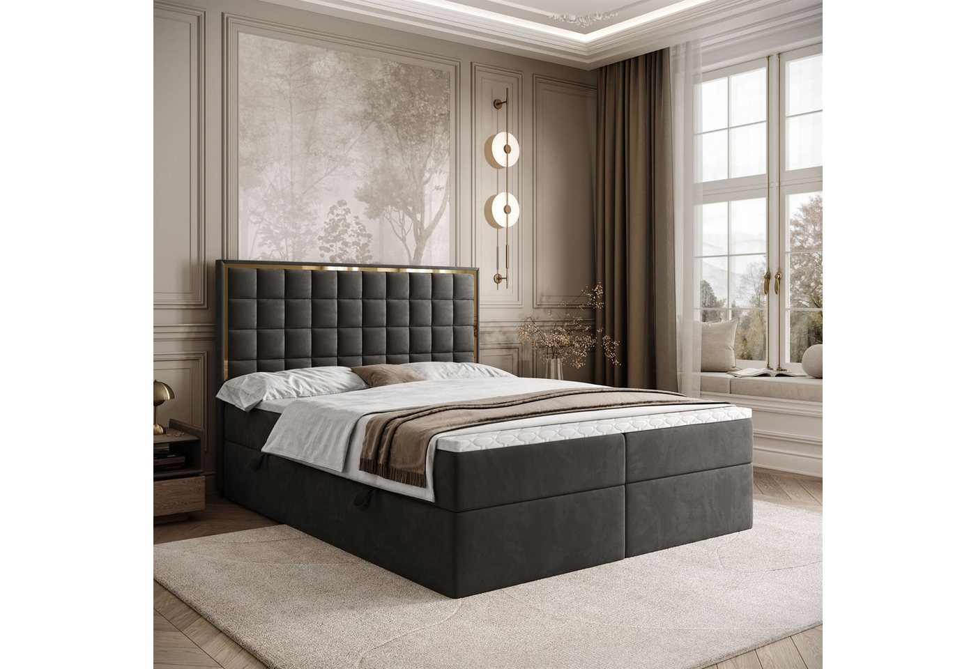 Lookway Boxspringbett ISADORA GOLD mit zwei Bettkästen für Bettwäsche (Boxspringbett mit Topper), Breite: 140/160/180x200 von Lookway
