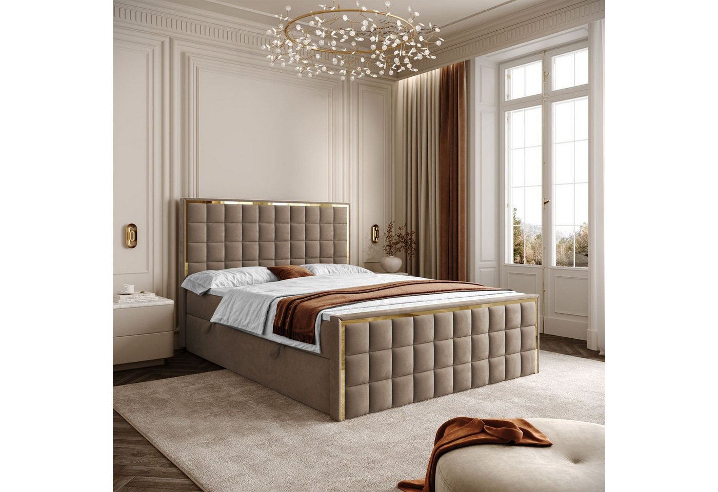 Lookway Boxspringbett ISADORA II GOLD mit zwei Bettkästen für Bettwäsche (Boxspringbett mit Topper), Breite: 140/160/180x200 von Lookway