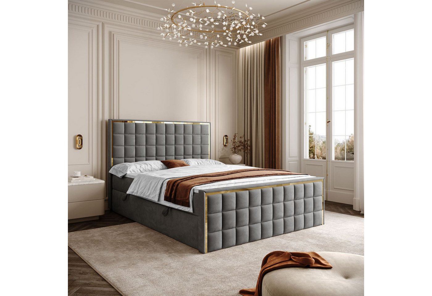 Lookway Boxspringbett ISADORA II GOLD mit zwei Bettkästen für Bettwäsche (Boxspringbett mit Topper), Breite: 140/160/180x200 von Lookway