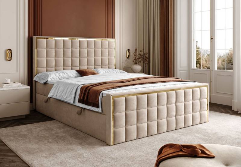 Lookway Boxspringbett ISADORA II GOLD mit zwei Bettkästen für Bettwäsche (Boxspringbett mit Topper), Breite: 140/160/180x200 von Lookway