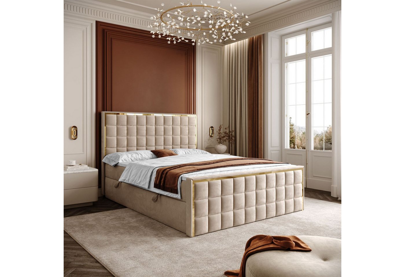 Lookway Boxspringbett ISADORA II GOLD mit zwei Bettkästen für Bettwäsche (Boxspringbett mit Topper), Breite: 140/160/180x200 von Lookway