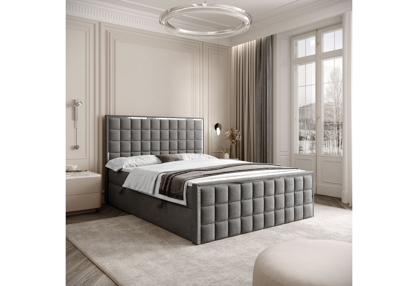 Lookway Boxspringbett ISADORA II SILVER mit zwei Bettkästen für Bettwäsche (Boxspringbett mit Topper), Breite: 140/160/180x200 von Lookway