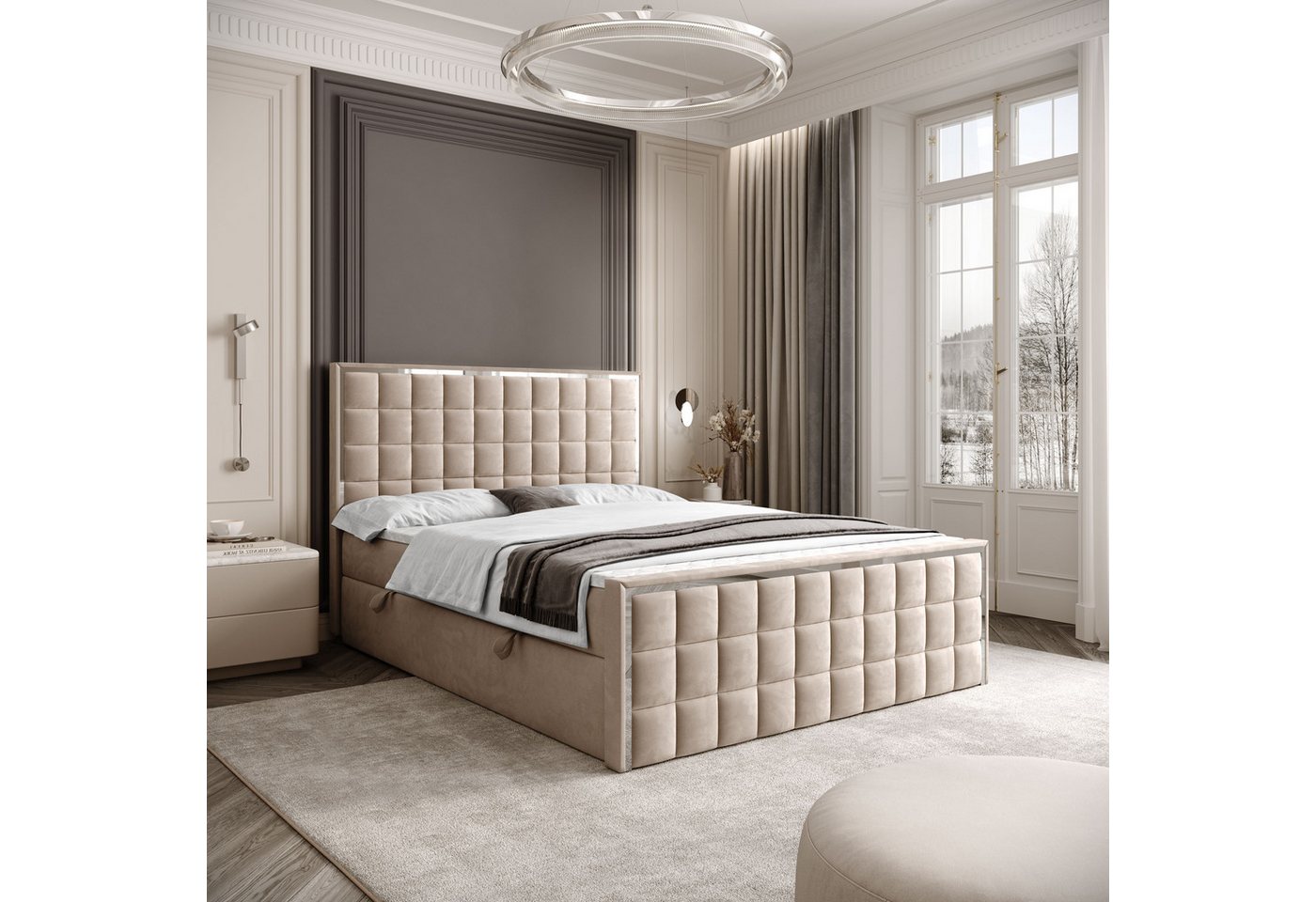 Lookway Boxspringbett ISADORA II SILVER mit zwei Bettkästen für Bettwäsche (Boxspringbett mit Topper), Breite: 140/160/180x200 von Lookway