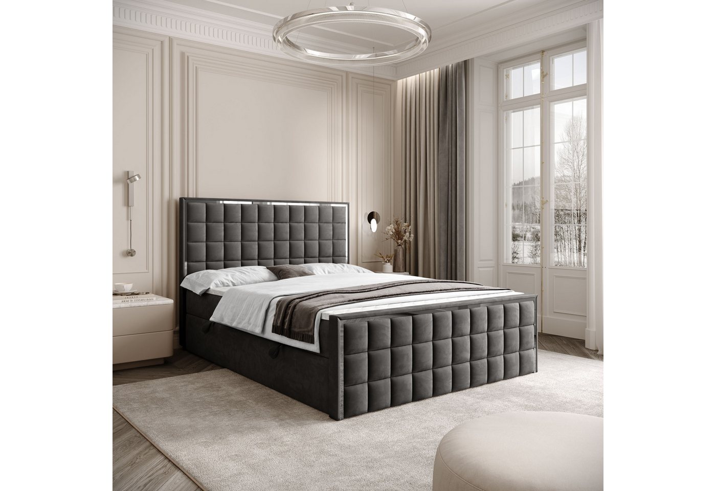 Lookway Boxspringbett ISADORA II SILVER mit zwei Bettkästen für Bettwäsche (Boxspringbett mit Topper), Breite: 140/160/180x200 von Lookway