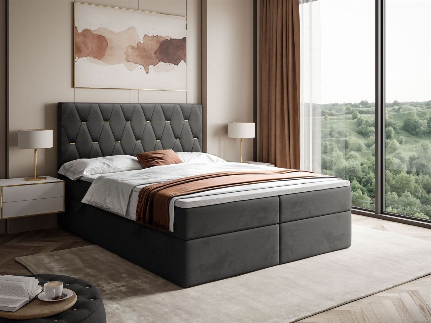 Lookway Boxspringbett IZOLDA mit Bettkasten und Topper (Boxspringbett mit Topper), mit Bettkasten und Topper von Lookway