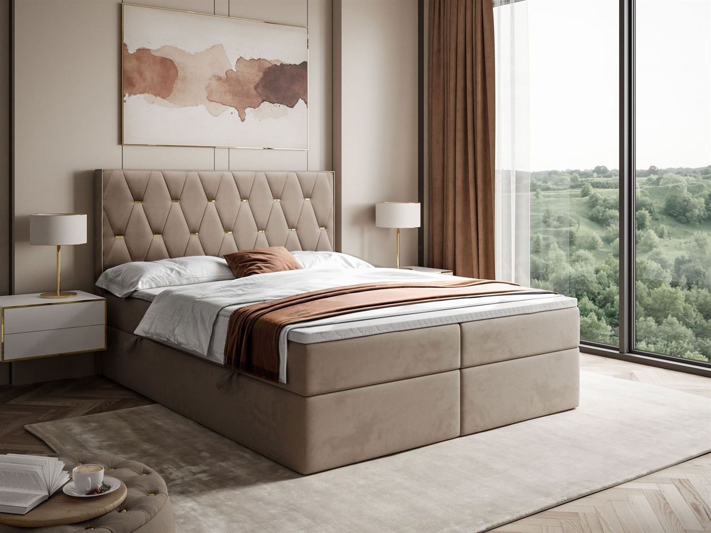 Lookway Boxspringbett IZOLDA mit Bettkasten und Topper (Boxspringbett mit Topper), mit Bettkasten und Topper von Lookway