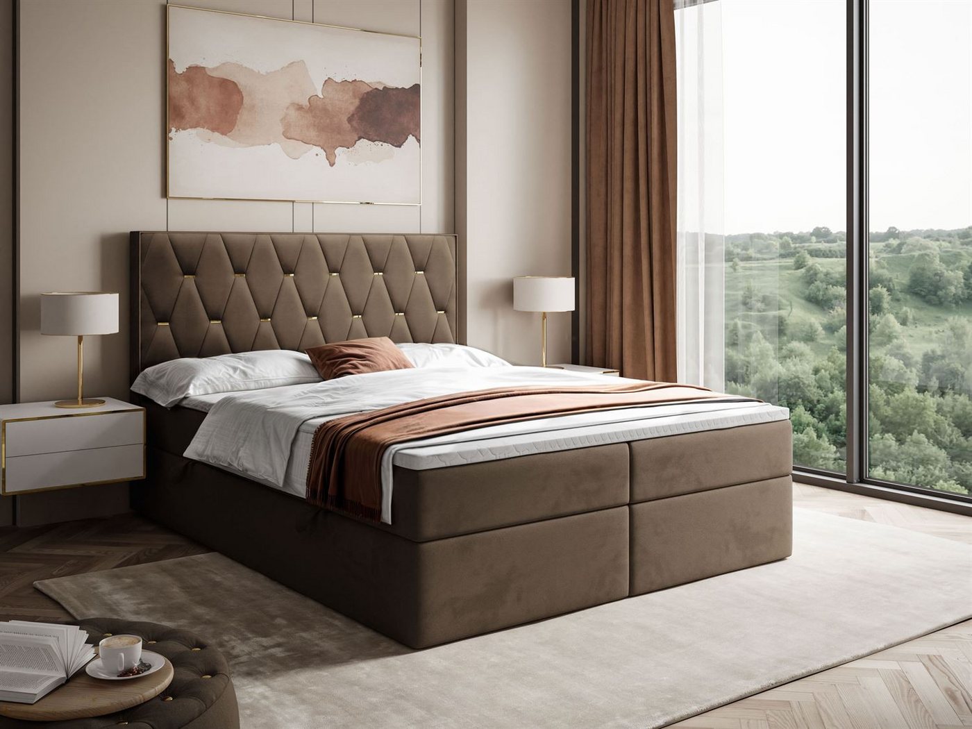 Lookway Boxspringbett IZOLDA mit Bettkasten und Topper (Boxspringbett mit Topper), mit Bettkasten und Topper von Lookway
