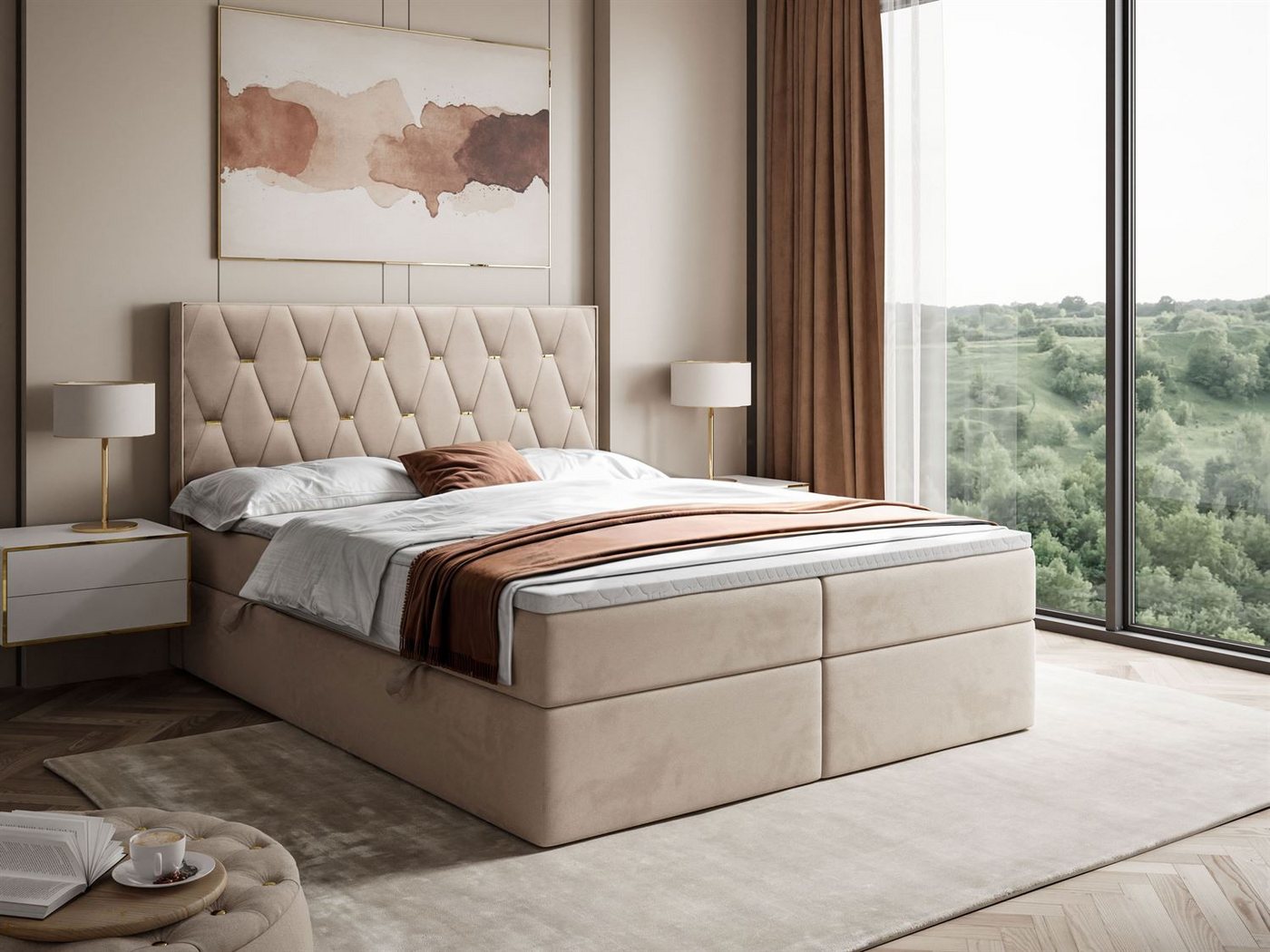 Lookway Boxspringbett IZOLDA mit Bettkasten und Topper (Boxspringbett mit Topper), mit Bettkasten und Topper von Lookway