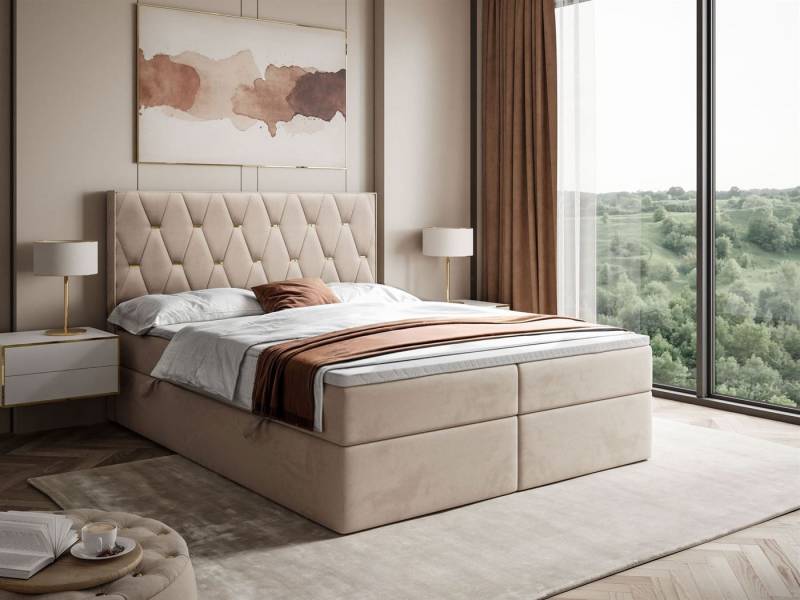 Lookway Boxspringbett IZOLDA mit Bettkasten und Topper (Boxspringbett mit Topper), mit Bettkasten und Topper von Lookway