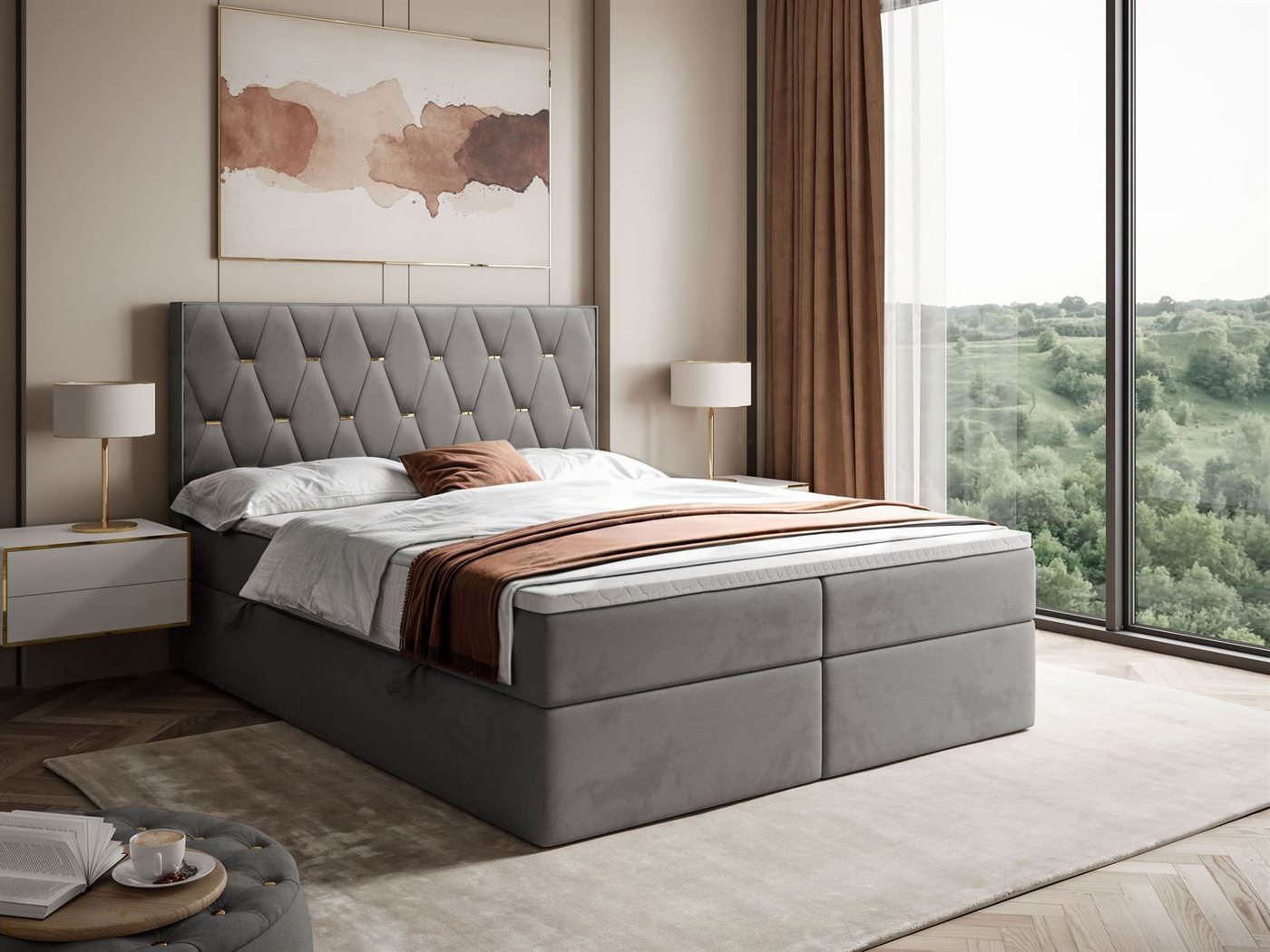 Lookway Boxspringbett IZOLDA mit Bettkasten und Topper (Boxspringbett mit Topper), mit Bettkasten und Topper von Lookway