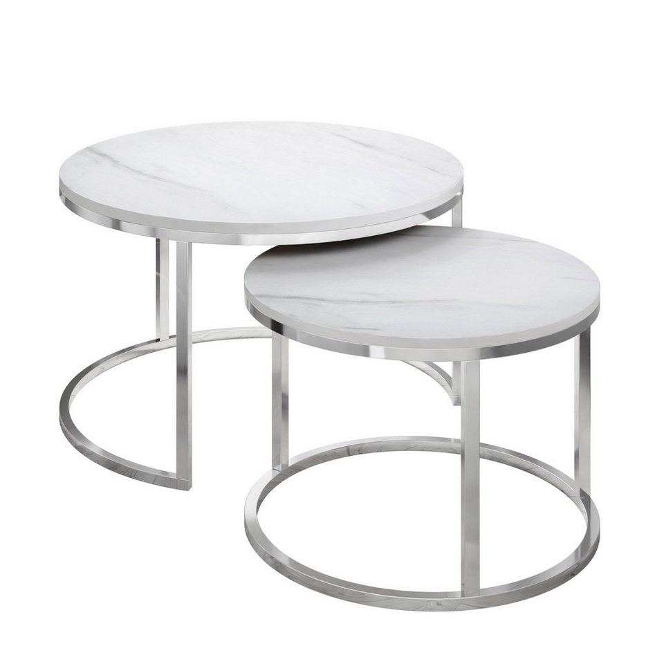 Lookway Couchtisch 2in1 CIRI LEVANTO mit Chrom Gestell (2er Set), Durchmesser: ⌀70 cm und ⌀50 cm von Lookway