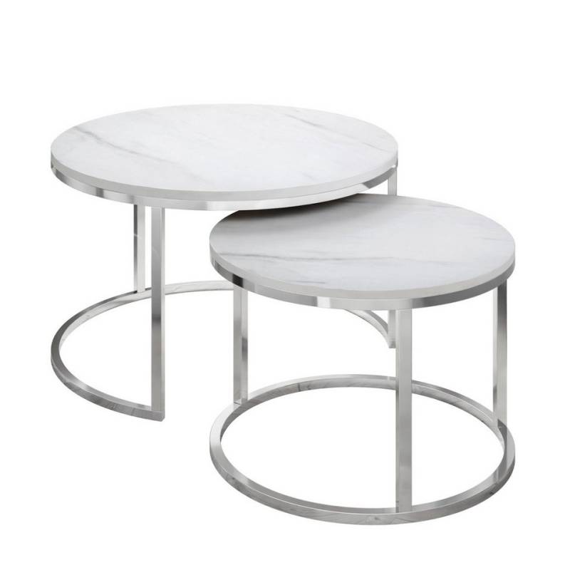 Lookway Couchtisch 2in1 CIRI LEVANTO mit Chrom Gestell (2er Set), Durchmesser: ⌀70 cm und ⌀50 cm von Lookway