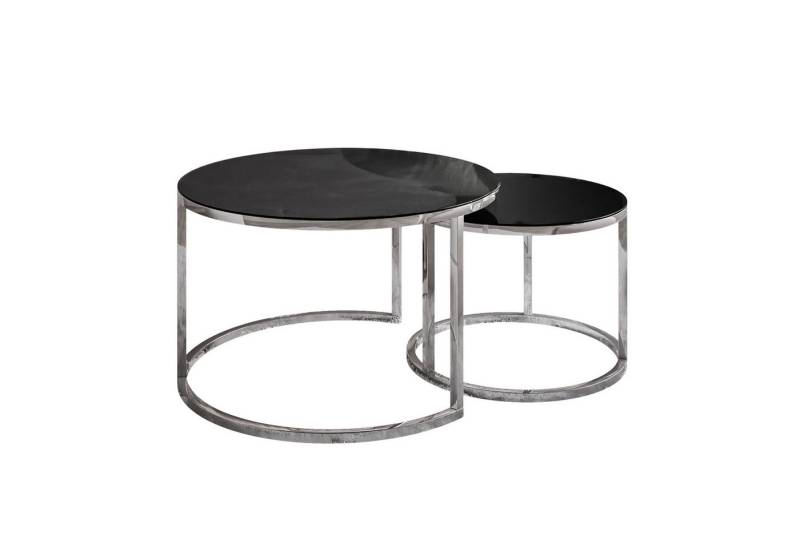 Lookway Couchtisch CIRI 2in1 GLASS mit Chromgestell (2er Set), Durchmesser: ⌀70 cm und ⌀50 cm von Lookway