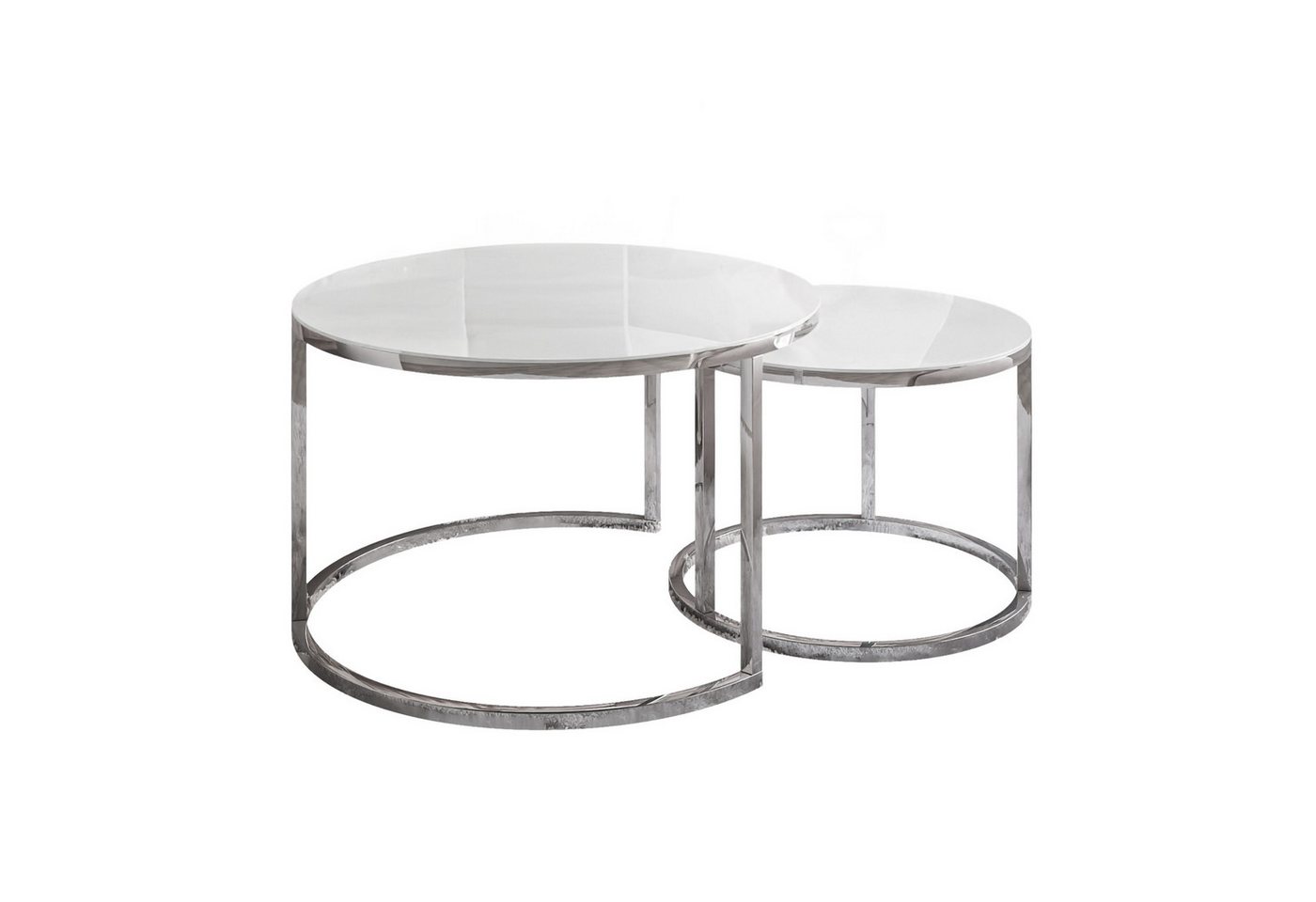 Lookway Couchtisch CIRI 2in1 GLASS mit Chromgestell (2er Set), Durchmesser: ⌀70 cm und ⌀50 cm von Lookway