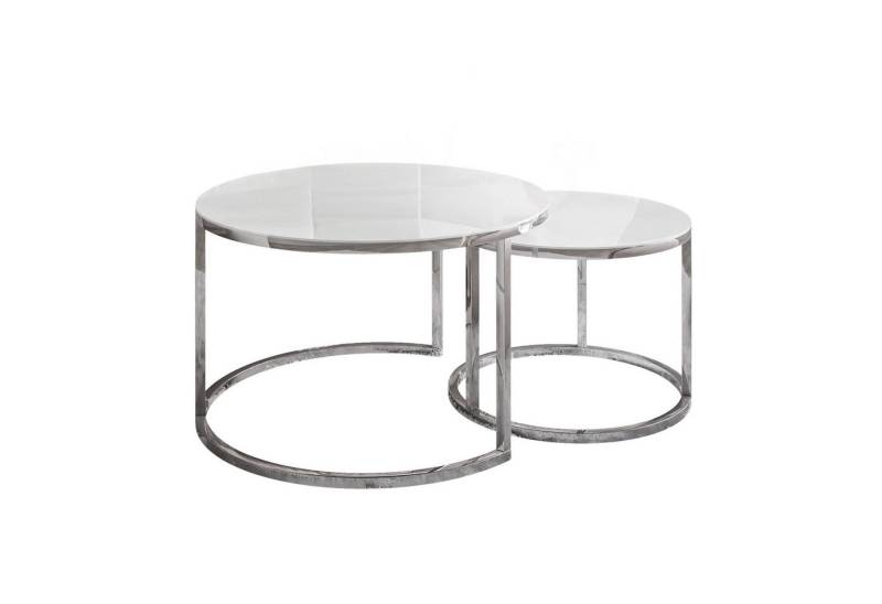 Lookway Couchtisch CIRI 2in1 GLASS mit Chromgestell (2er Set), Durchmesser: ⌀70 cm und ⌀50 cm von Lookway