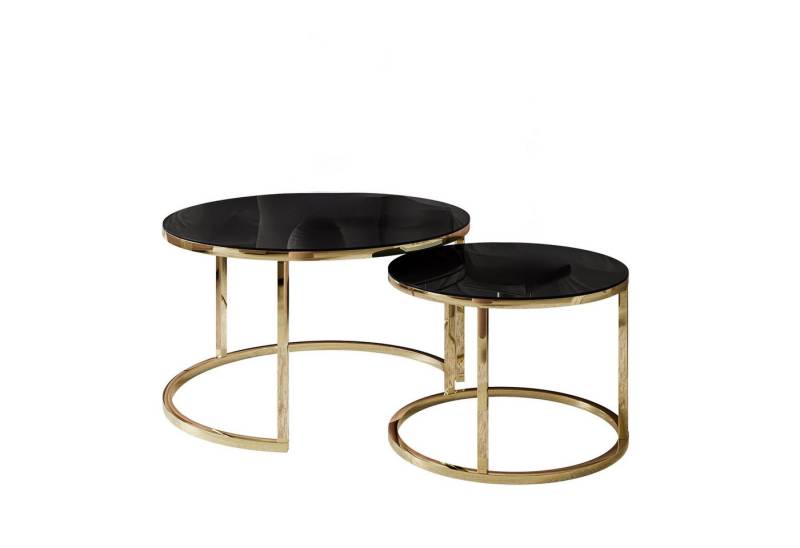 Lookway Couchtisch CIRI 2in1 GLASS mit Gold Chrom Gestell (2er Set), Durchmesser: ⌀70 cm und ⌀50 cm von Lookway