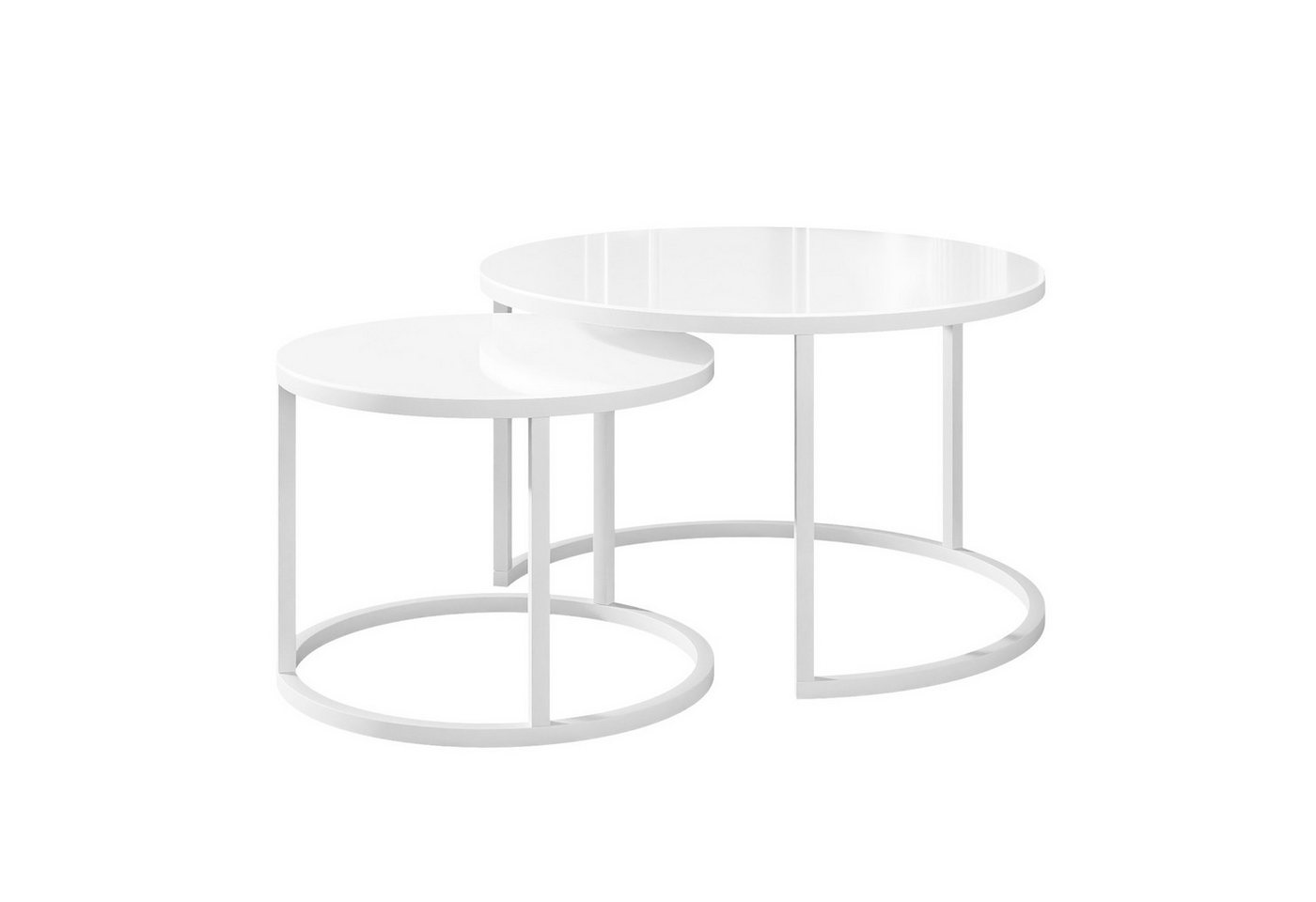 Lookway Couchtisch CIRI 2in1 GLASS mit schwarzem und weißem Gestell (2er Set), Durchmesser: ⌀70 cm und ⌀50 cm von Lookway
