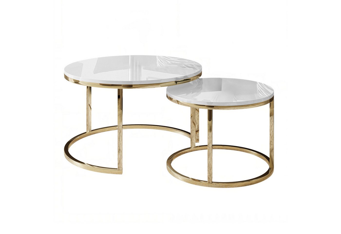 Lookway Couchtisch CIRI 2in1 Hochglanz mit Gold Chrom Gestell (2er Set), Durchmesser: ⌀70 cm und ⌀50 cm von Lookway