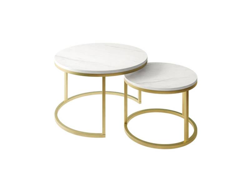 Lookway Couchtisch CIRI 2in1 LEVANTO mit goldmattem Gestell, runder Couchtisch (2er Set), Durchmesser: ⌀70 cm & ⌀50 cm und Durchmesser: ⌀80 cm & ⌀60 cm von Lookway