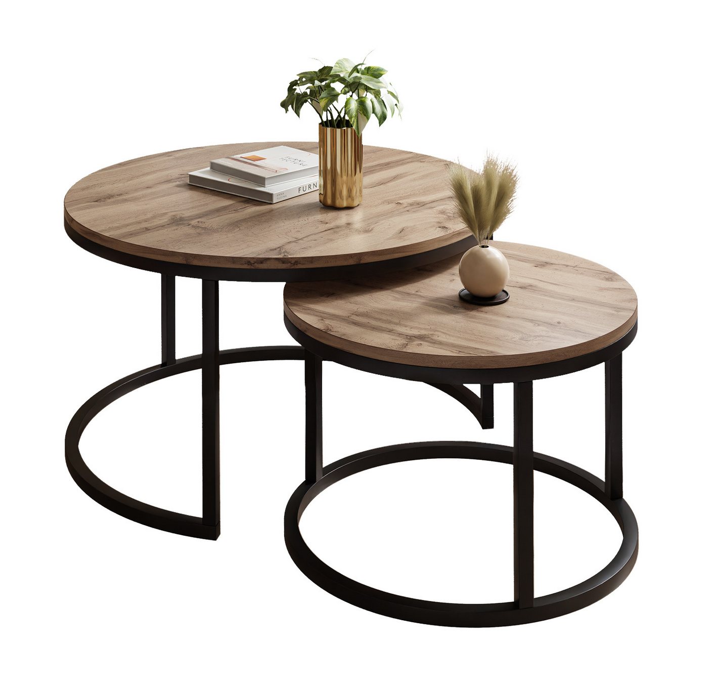 Lookway Couchtisch CIRI 2in1 LOFT Runder Tisch (2er Set), Durchmesser: ⌀ 70/50 cm und Durchmesser: ⌀ 80/60 cm von Lookway