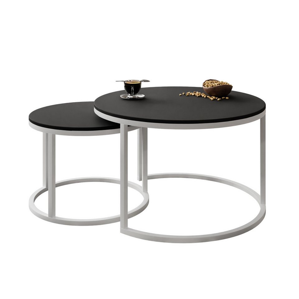 Lookway Couchtisch CIRI 2in1 Schwarzmatt (2er Set), Durchmesser: ⌀70 cm und ⌀50 cm von Lookway