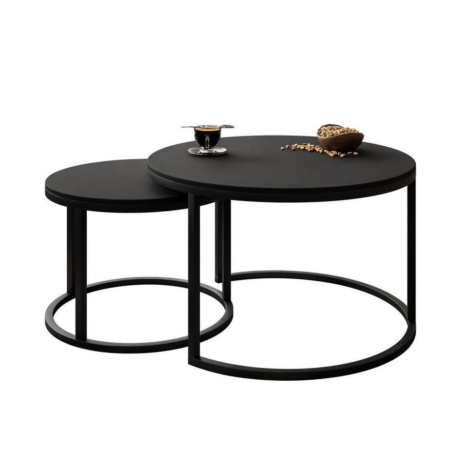 Lookway Couchtisch CIRI 2in1 Schwarzmatt (2er Set), Durchmesser: ⌀70 cm und ⌀50 cm von Lookway