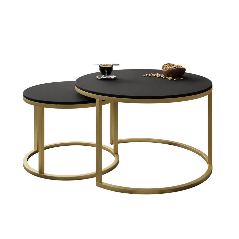 Lookway Couchtisch CIRI 2in1 Schwarzmatt (2er Set), Durchmesser: ⌀70 cm und ⌀50 cm von Lookway