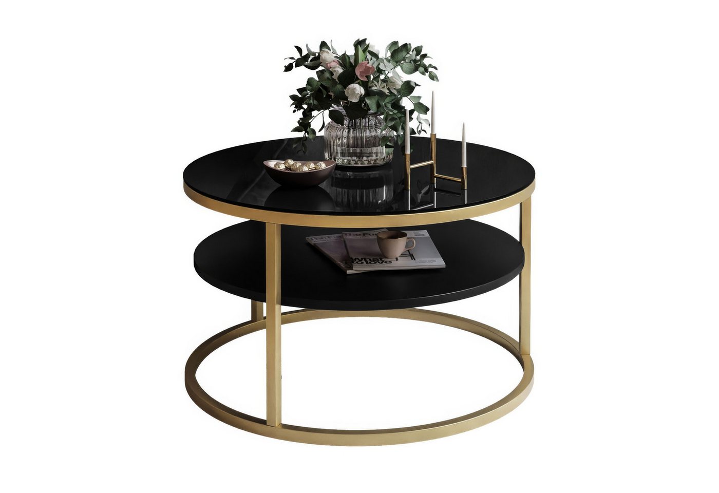 Lookway Couchtisch CIRI GLASS 60 mit goldmattem Gestell und Ablage (1 Tische), Durchmesser: ⌀ 60 cm von Lookway