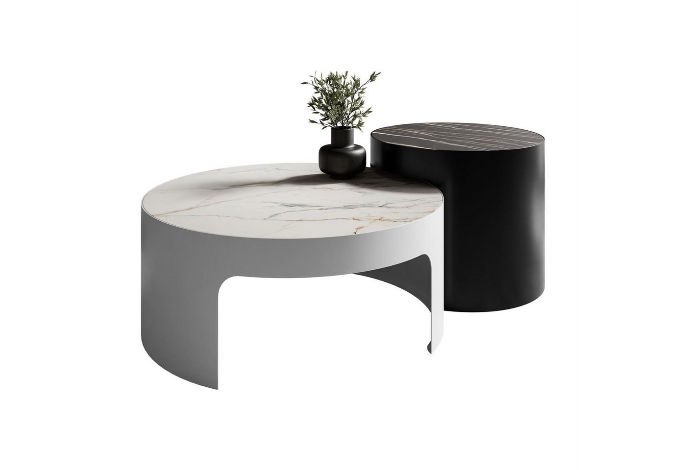 Lookway Couchtisch GAYA mit Marmorplatte (2er Set), Durchmesser: ⌀75,5 cm und ⌀50,5 cm von Lookway